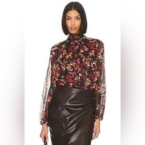 MISA Los Angeles Lulu Top in Libra Fleur Chiffon Blouse Size S Luxury Floral